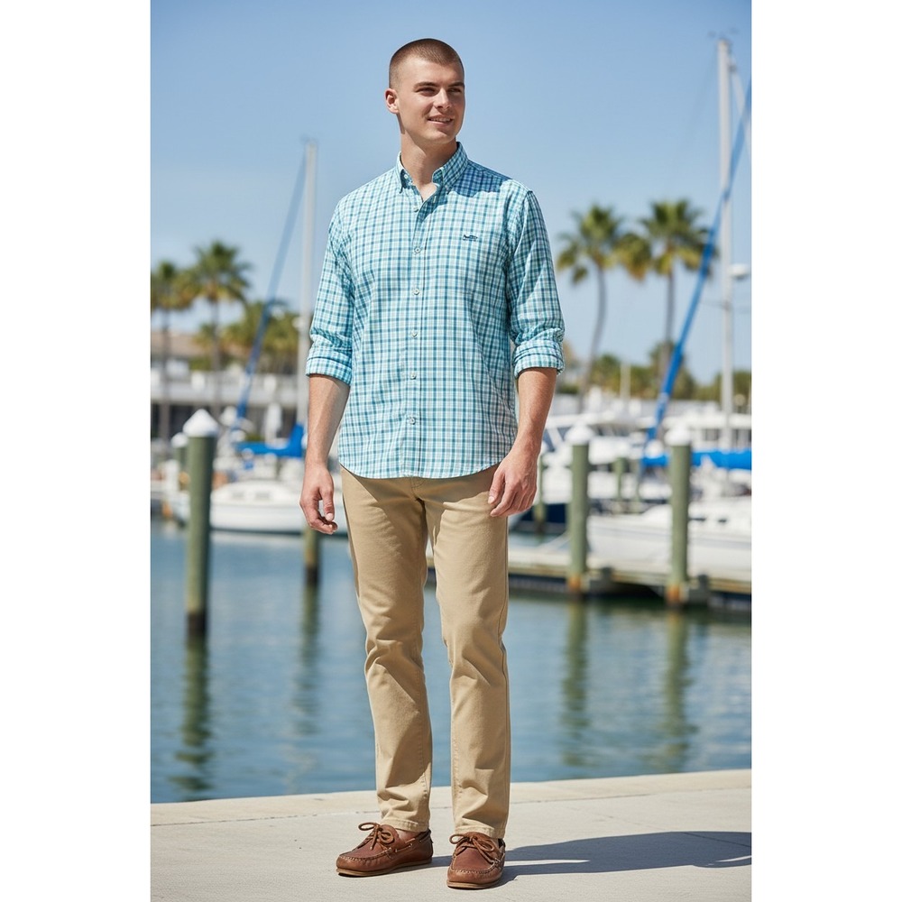 Southern Tide Button Down Shirt Mens Small Blue Teal Check Long Sleeve S